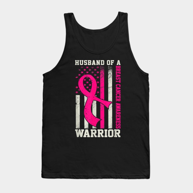 Husband Of A Warrior Breast Cancer Awareness US Flag Ribbon Tank Top by everetto